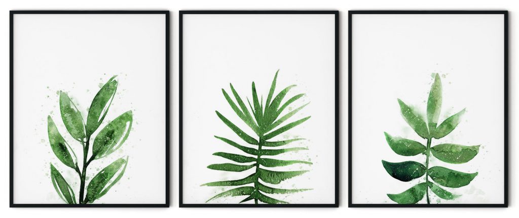 Succulent Watercolor Leaves Framed Wall Art (Set of 3), Nature Art, Botanical, Tropical - Choose Size and Frame Color