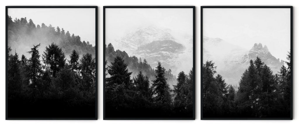 Forest Framed Wall Art (Set of 3), Black and White Minimalist, Nature Art, Modern Art - Choose Size and Frame Color