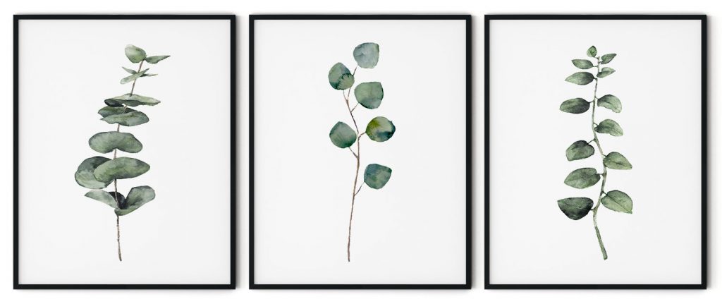 Watercolor Leaves Framed Wall Art (Set of 3), Botanical Art - Choose Size and Frame Color