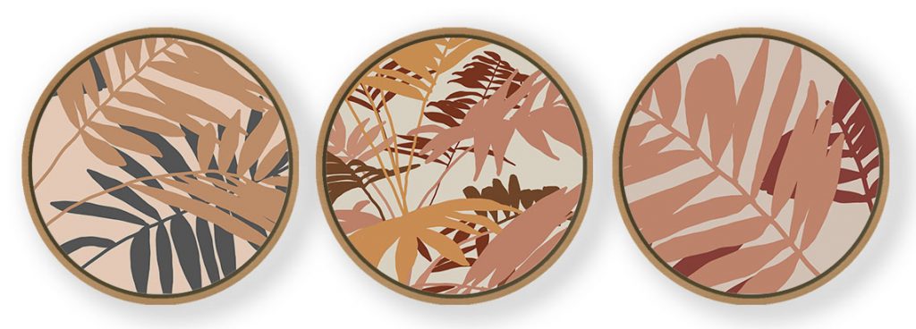 Set of 3 Silhouette Botanical Abstruse - Circular Wooden Frames