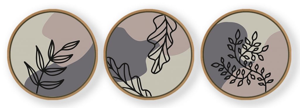 Set of 3 Botanical Herbs Abstruse - Circular Wooden Frames