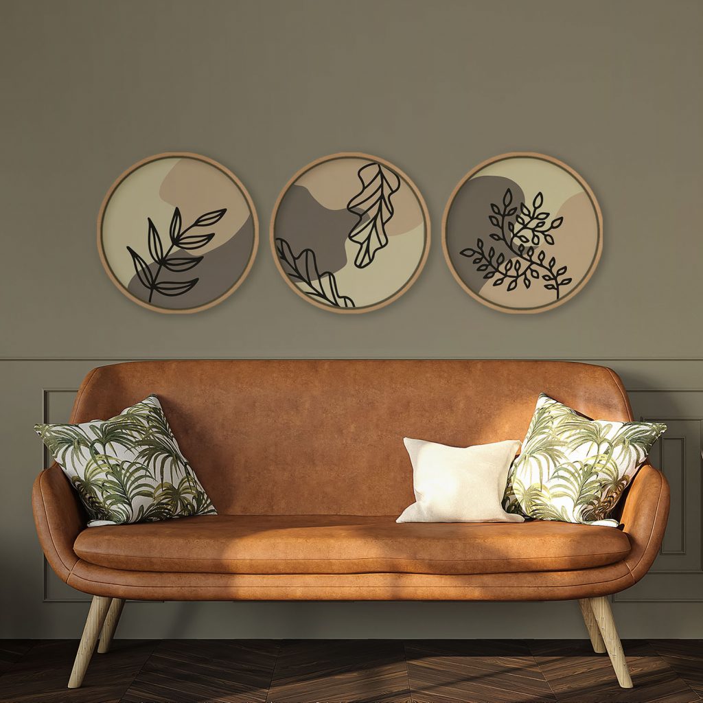 Botanical Three Circular Leaves – Home Decor