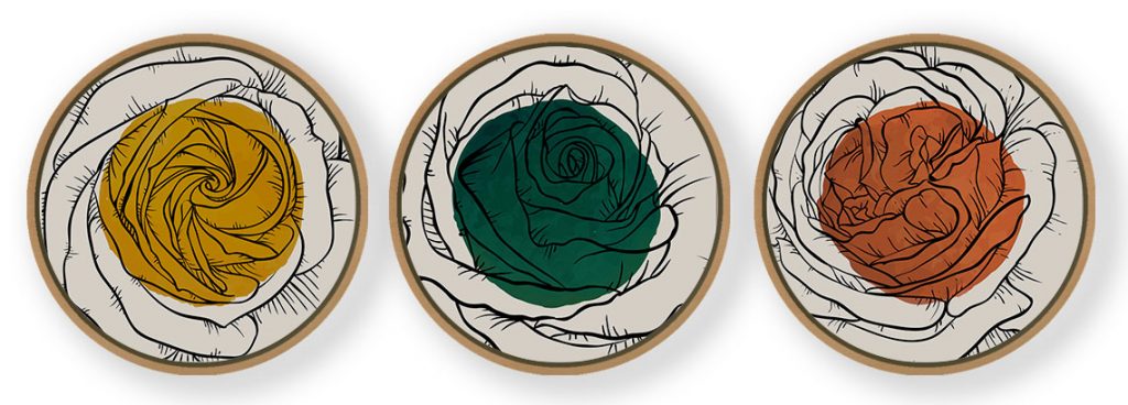 Set of 3 Rose Outline Abstruse - Circular Wooden Frames