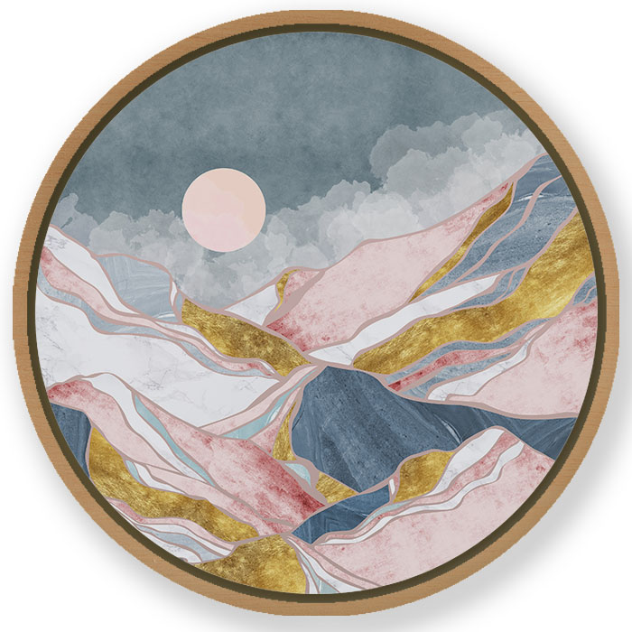 Colorful mountainscape Circular Wooden Frame Wall Art, Hanging Wall Decor, Home Decor