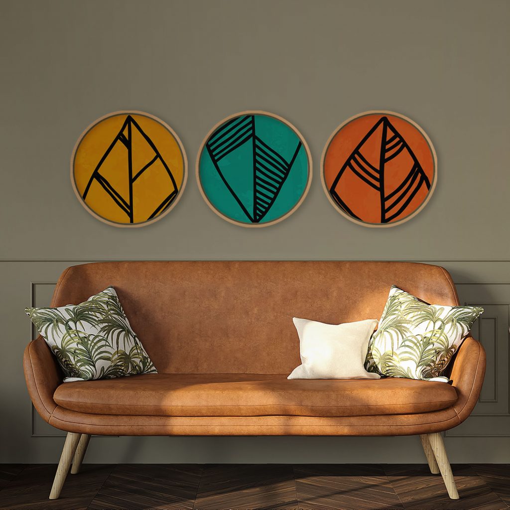 Abstract Geometric Leaves in Circles – Wall Art
