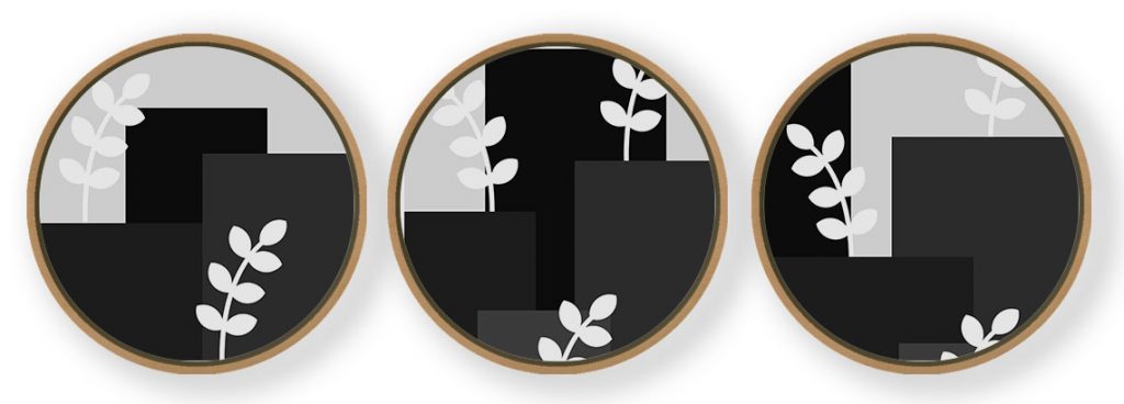 Set of 3 Silhouette Format Leaves - Circular Wooden Frames