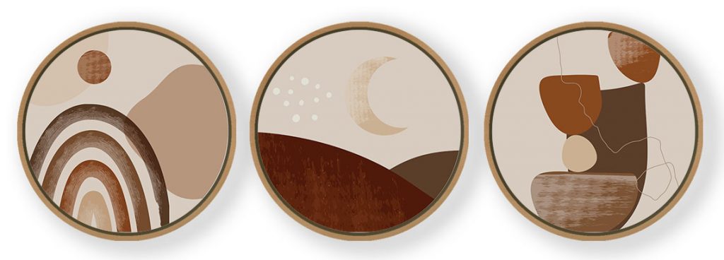 Set of 3 Modern Bohemian Ideal - Circular Wooden Frames