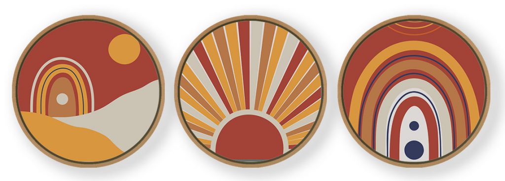 Set of 3 Trendy Bohemian - Circular Wooden Frames