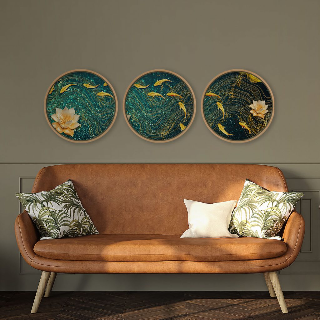 Nature Golden Koi Fish Lotus Flowers – Wall Painting