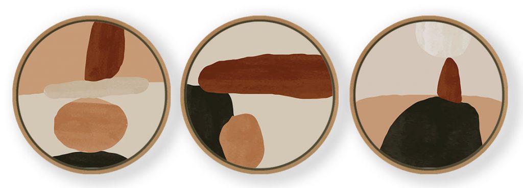 Set of 3 Bohemian Depiction - Circular Wooden Frames
