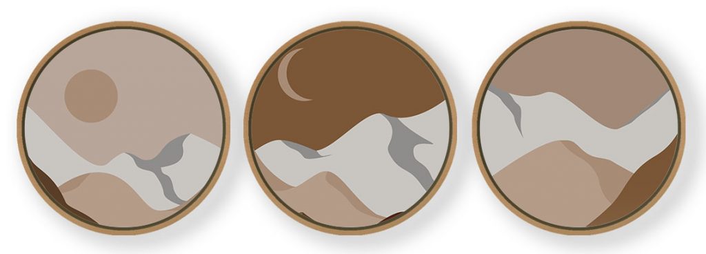 Set of 3 Etching Landscape - Circular Wooden Frames