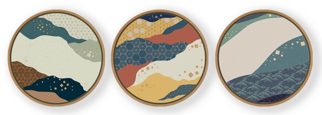 Set of 3 Traditional Ornament - Circular Wooden Frames