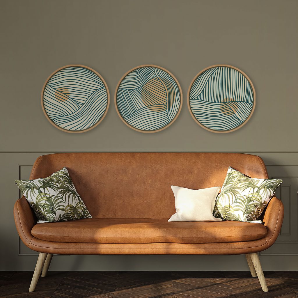 Abstract Blue Lines Peach Shapes – Wall Decor