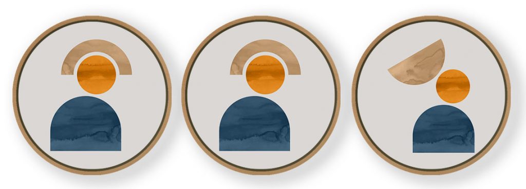 Set of 3 Figurative Geometric Format - Circular Wooden Frames