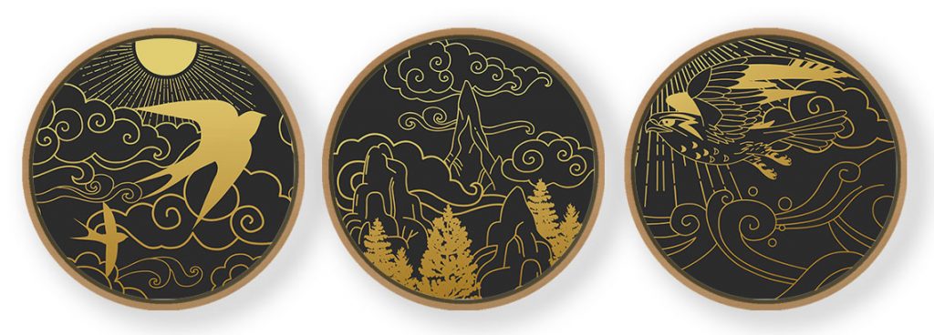 Set of 3 Graphic Mountain Scape - Circular Wooden Frames