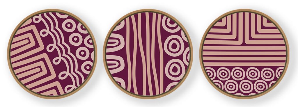 Set of 3 Line Drawing Pattern - Circular Wooden Frames