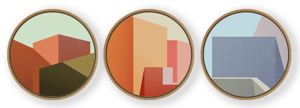 Set of 3 Geometrical Minimal Abstract - Circular Wooden Frames