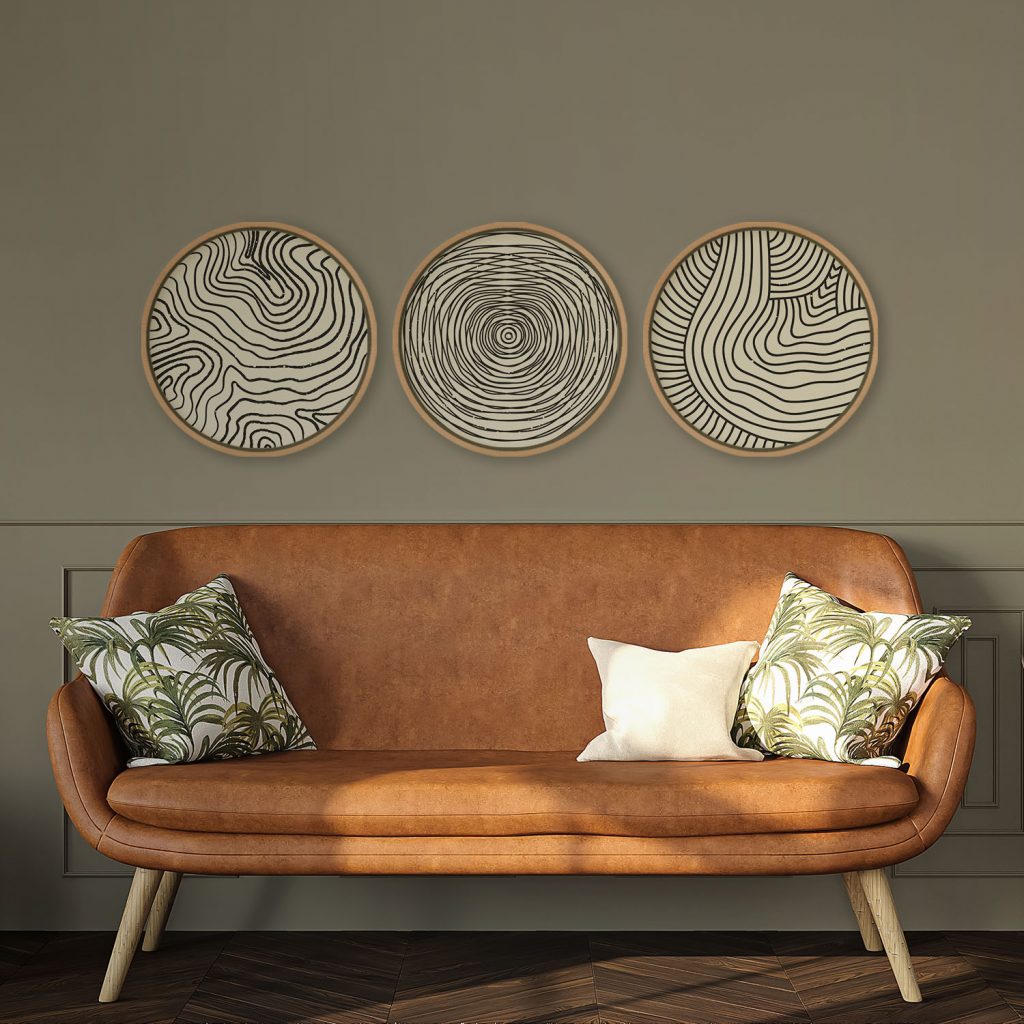 Abstract Three Circular Line Art – Home Decor