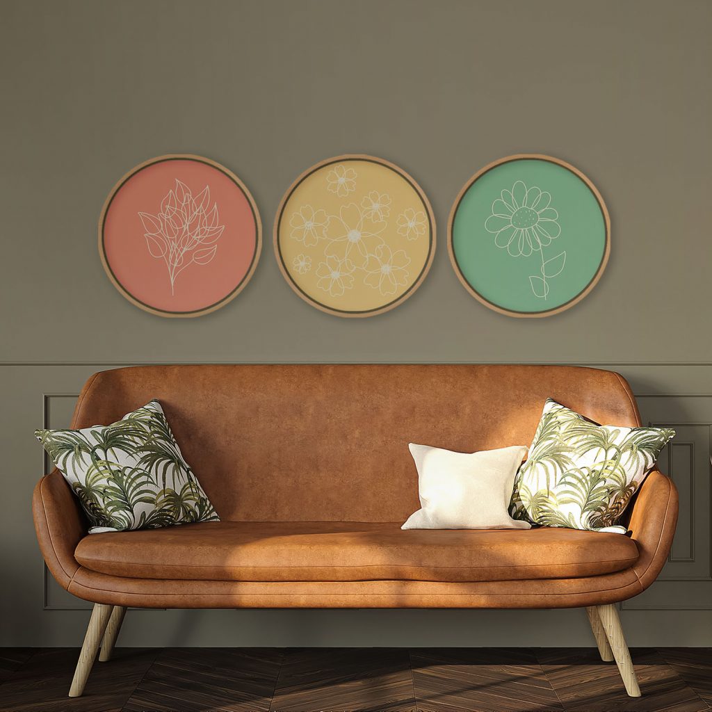 Botanical Line Art Flowers and Leaves – Wall Painting