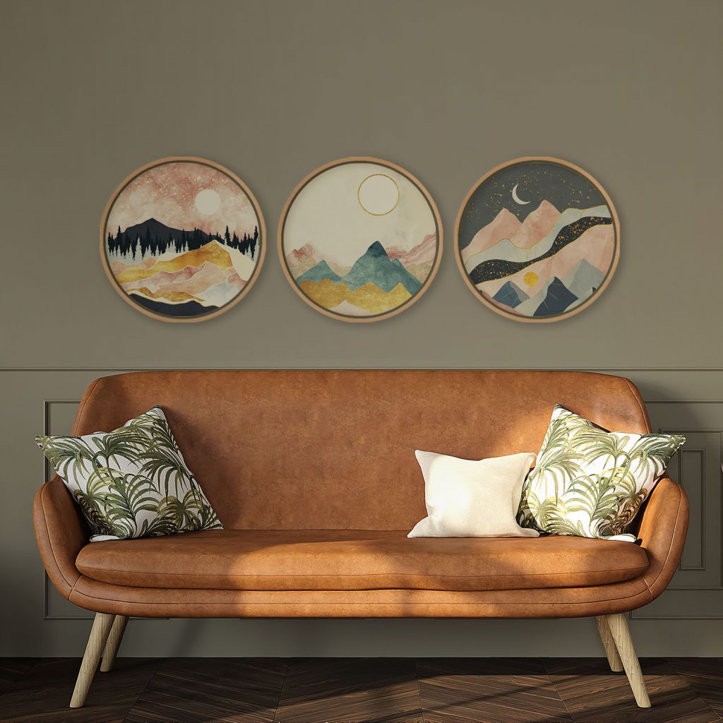 Abstract Mountains Sun Moon Trees – Home Decor