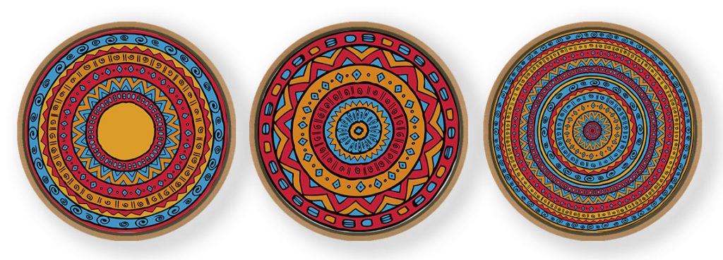 Set of 3 Mandala Ornament - Circular Wooden Frames