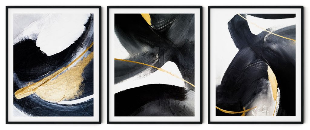 Se of 3 contemporary golden brushstroke painting