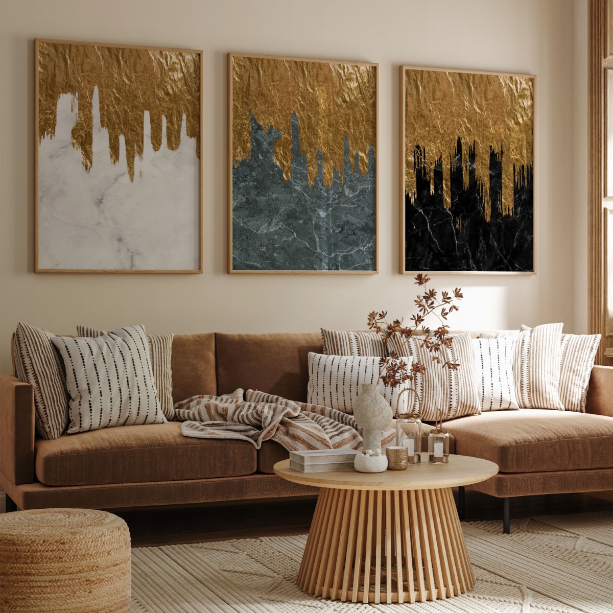 Set of 3 Gold abstract - Wall Art Decor, Framed Painting, Home Decor ...