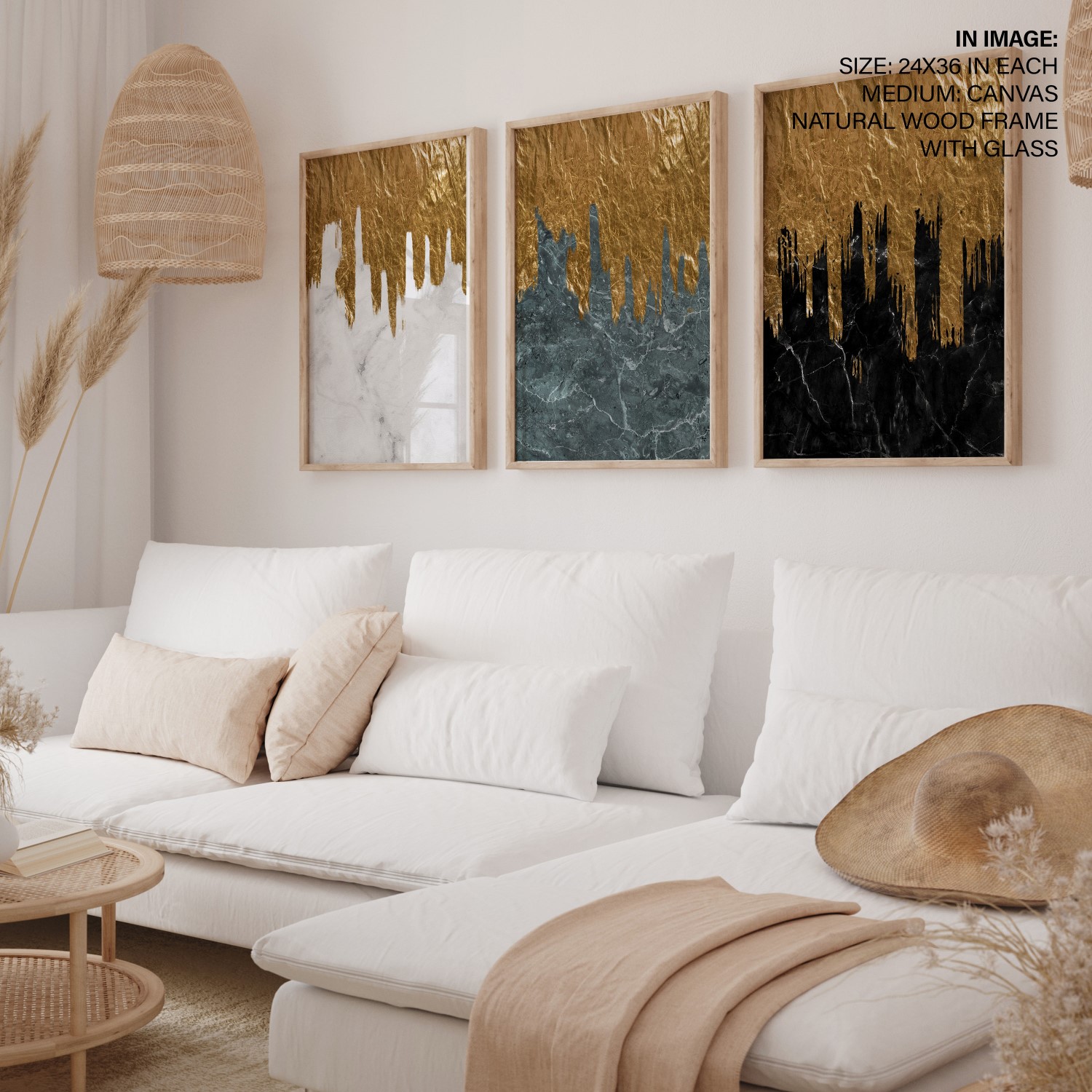 Set of 3 Gold abstract - Wall Art Decor, Framed Painting, Home Decor ...