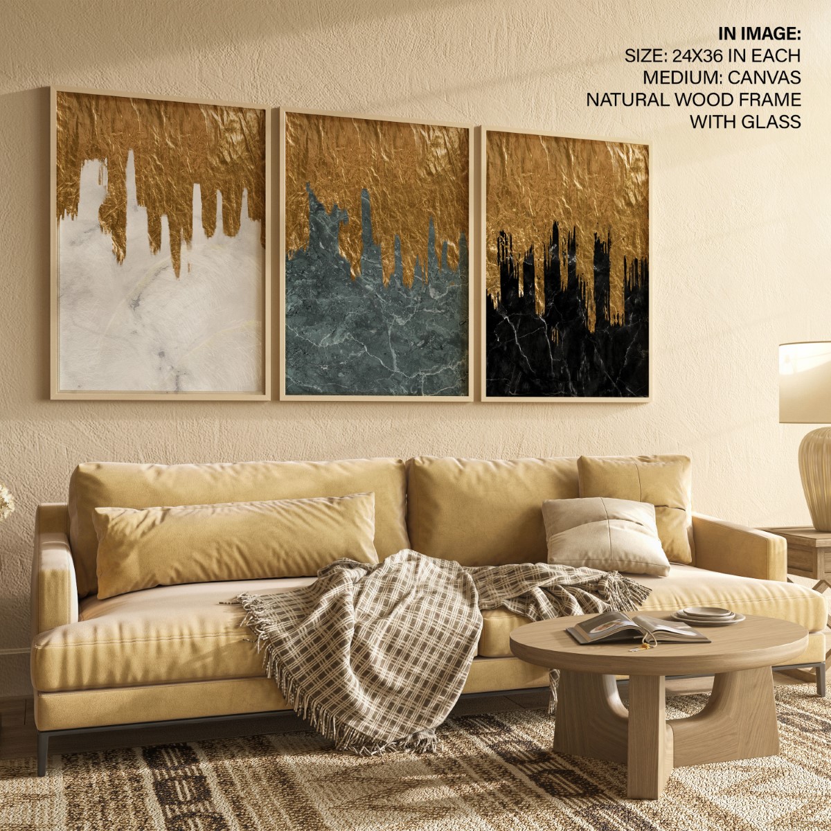 Set of 3 Gold abstract - Wall Art Decor, Framed Painting, Home Decor ...