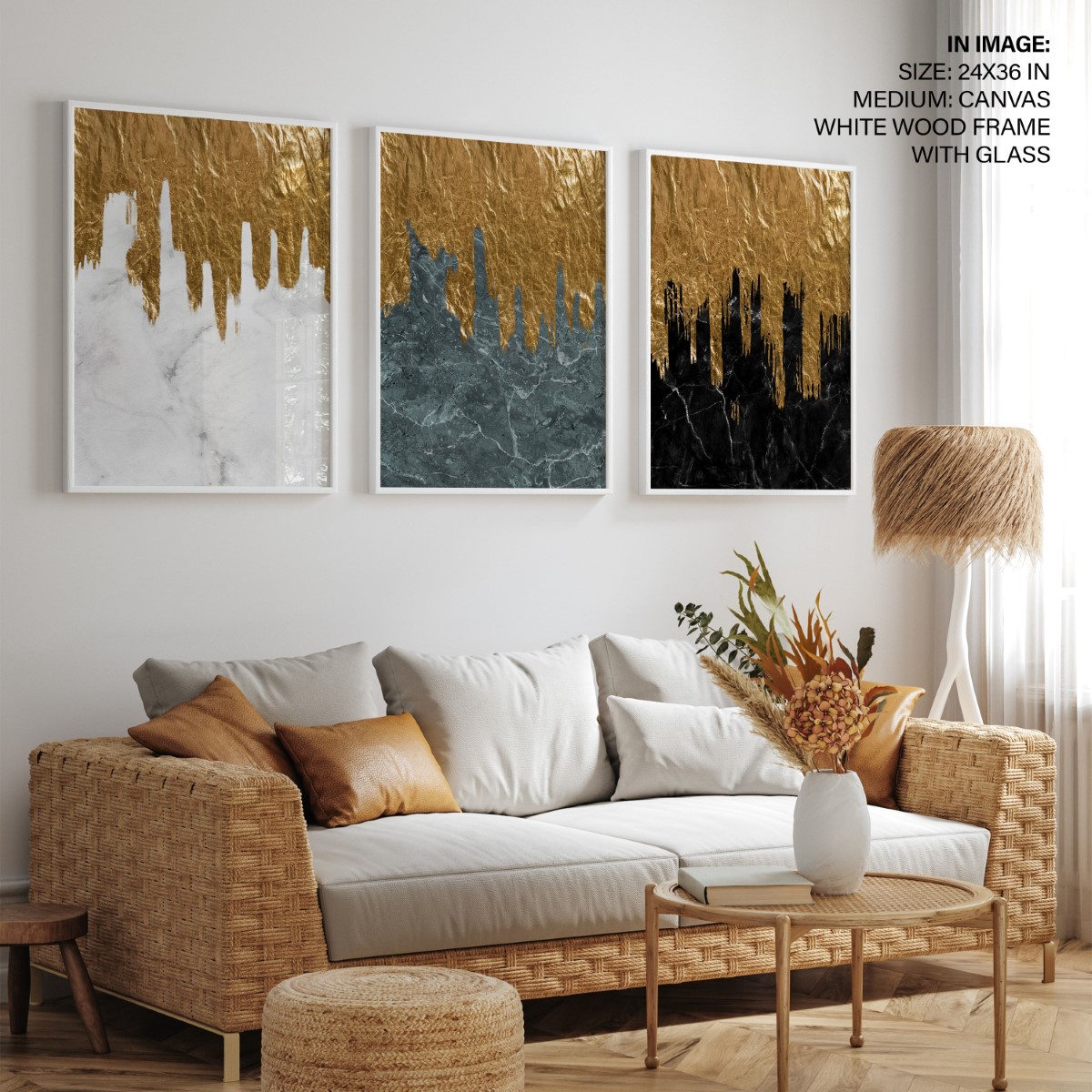 Set of 3 Gold abstract - Wall Art Decor, Framed Painting, Home Decor ...