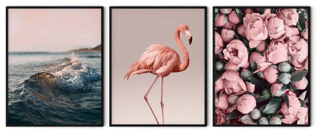 Set of 3 romantic pink peony flamingo