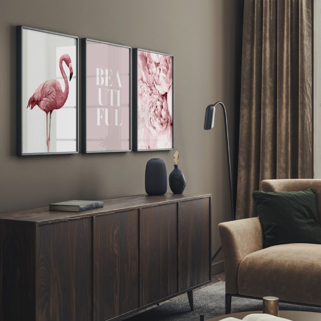 Nature Pink Flamingo Beautiful Peonies – Home Decor