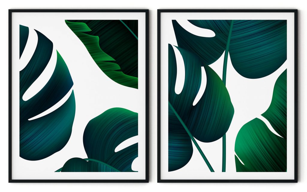 Set of 2 dark green monstera leaves