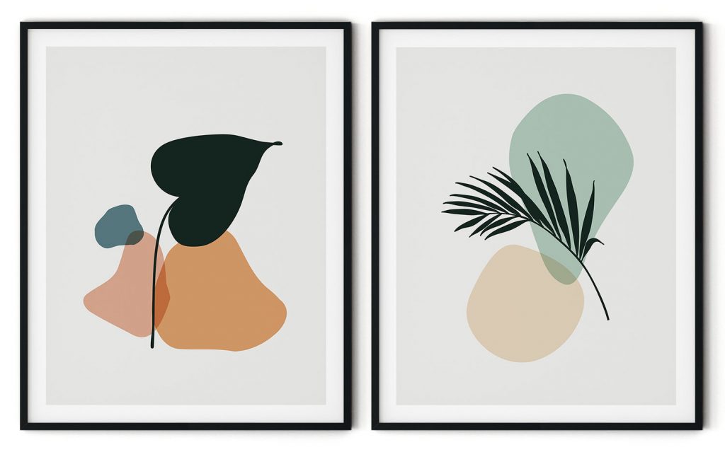 Set of 2 colorful botanical silhouette
