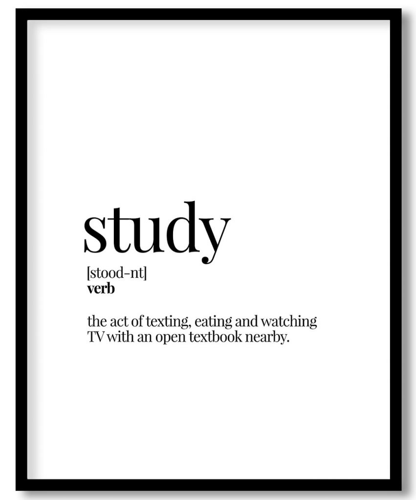 Study - Funny Dictionary Definition Wall Decor, Framed Art for student, study room, library - Choose size & custom frame color