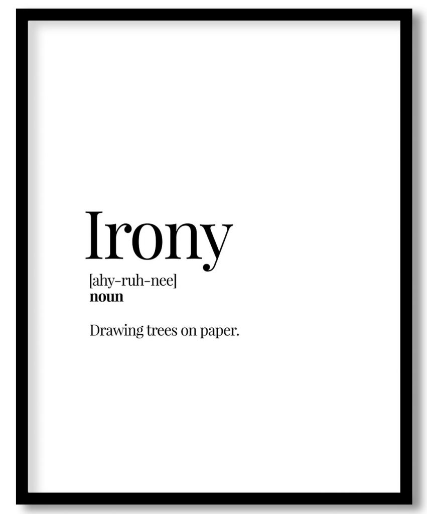 Irony - Funny Dictionary Definition Wall - Witty series - Framed poster for student, study room, library - Choose size & custom frame color