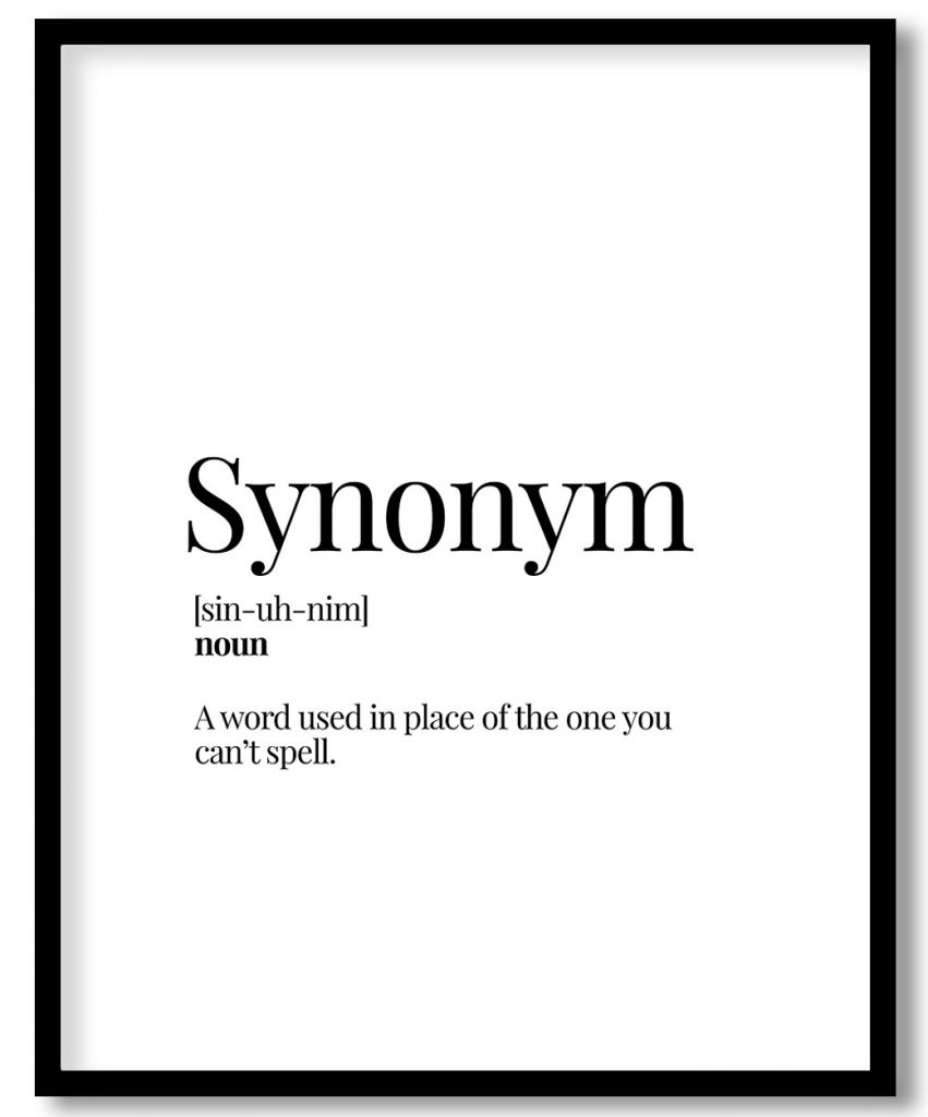 Synonym - Funny Dictionary Definition Wall Decor, Framed Art for student, study room, library - Choose size & custom frame color