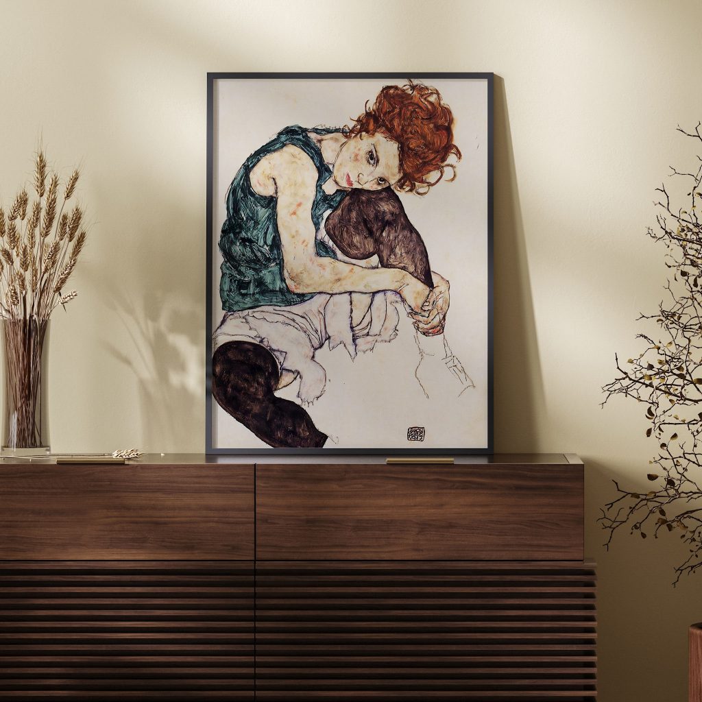 Seated woman with bent knee by Egon Schiele (1917)