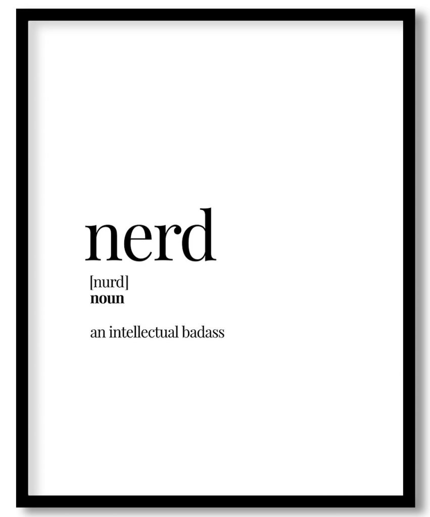 Nerd - Funny Dictionary Definition Wall Decor, Framed Art for nerds, cafe, restaurant, bar - Choose size & custom frame color