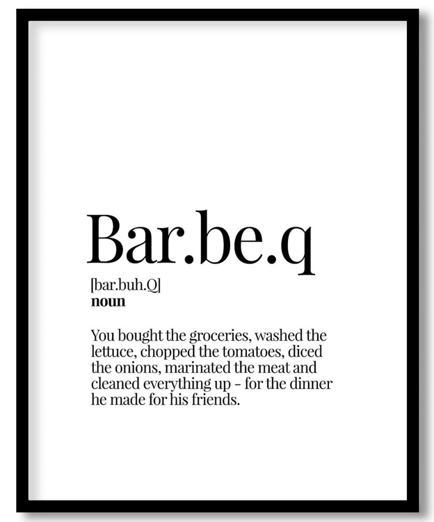 Barbeque - Funny Dictionary Definition - Food series - Wall Decor, Framed Art for girl's room, women, wife - Choose size & custom frame color