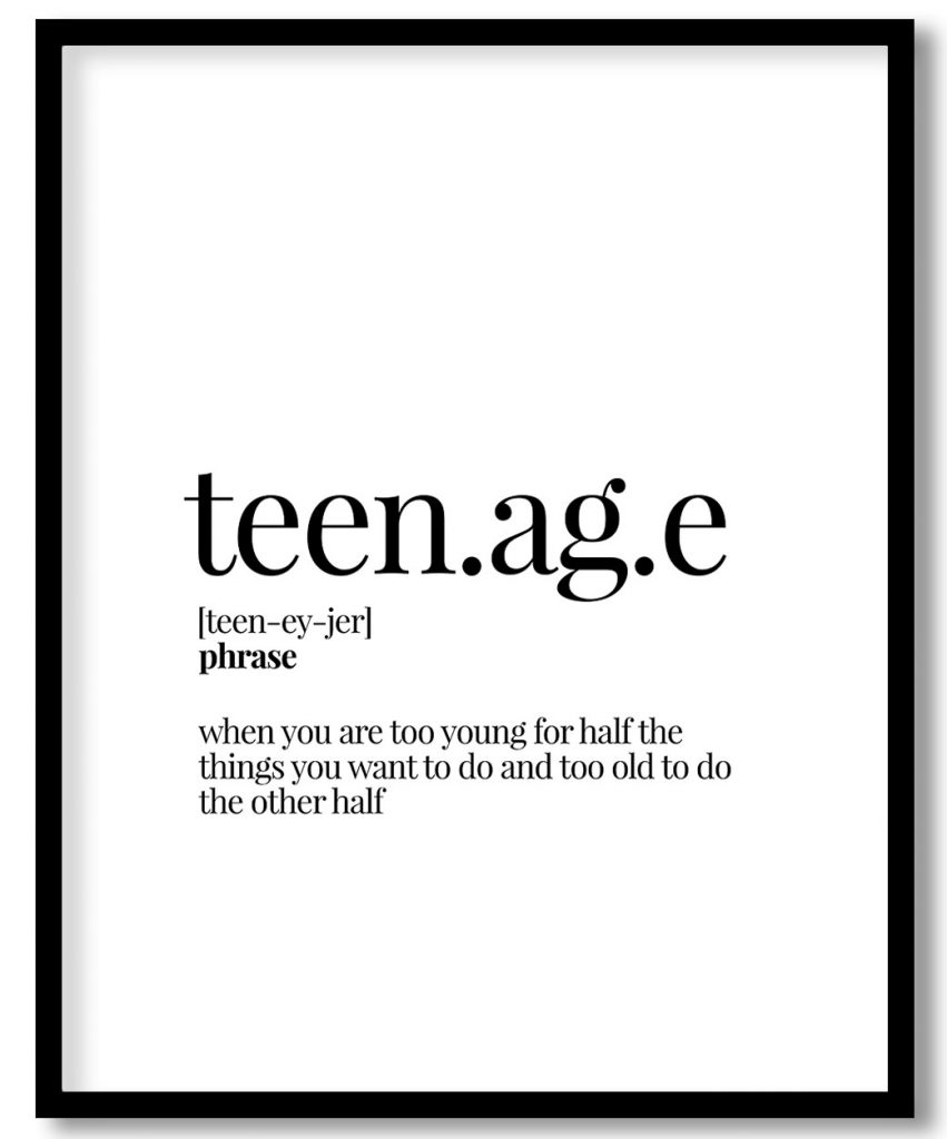 Teenager - Funny Dictionary Definition Wall Decor, Framed Art for cafe, home, restaurant, bar, girlfriend - Choose size & custom frame color