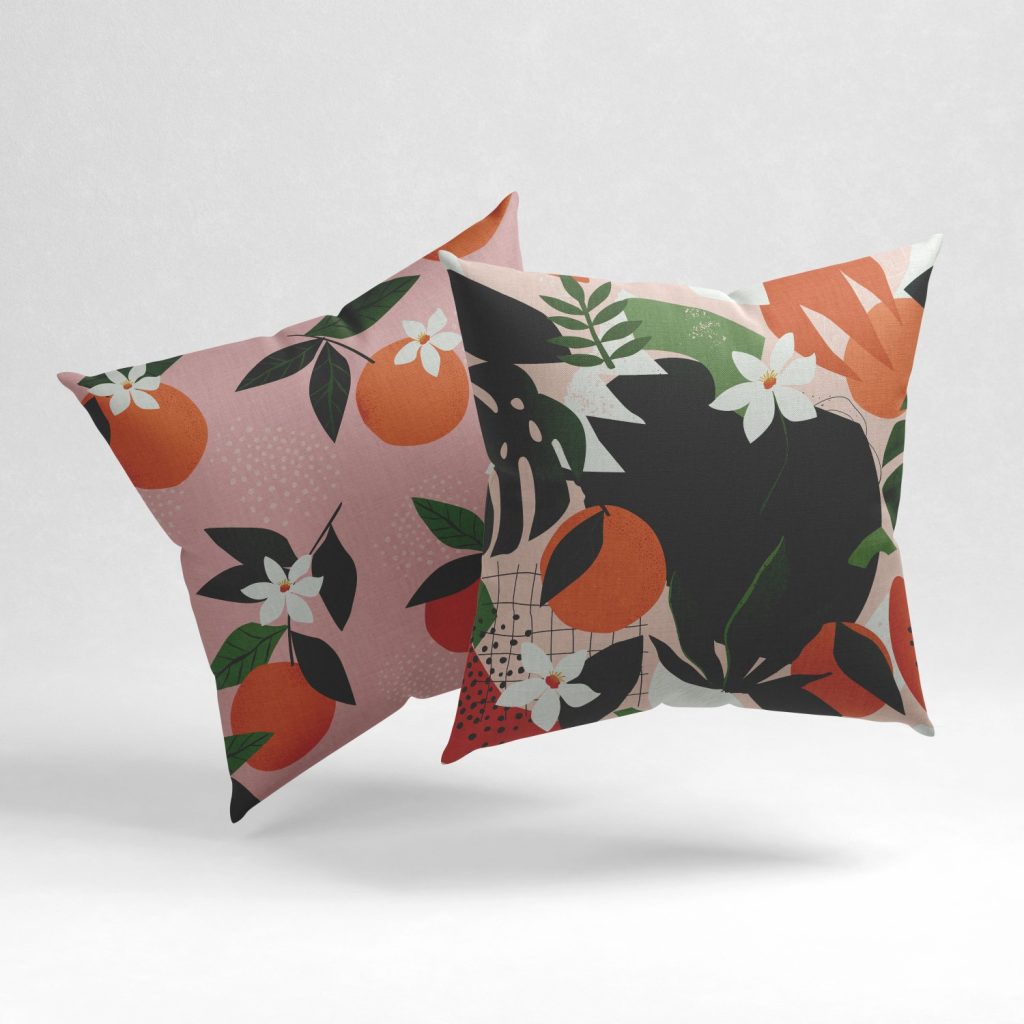 Set of 2 tangerine botanical pattern cushion cover