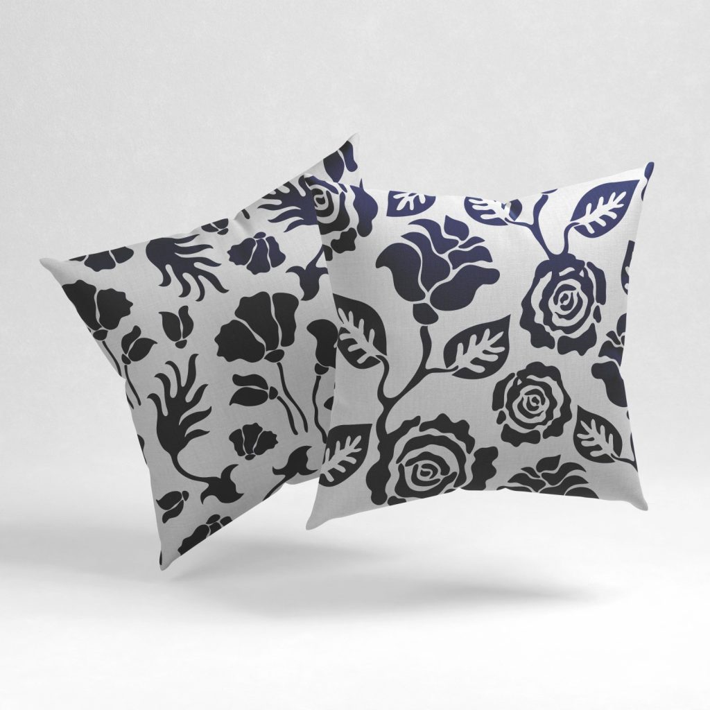 Set of 2 indigo floral pattern cushion cover