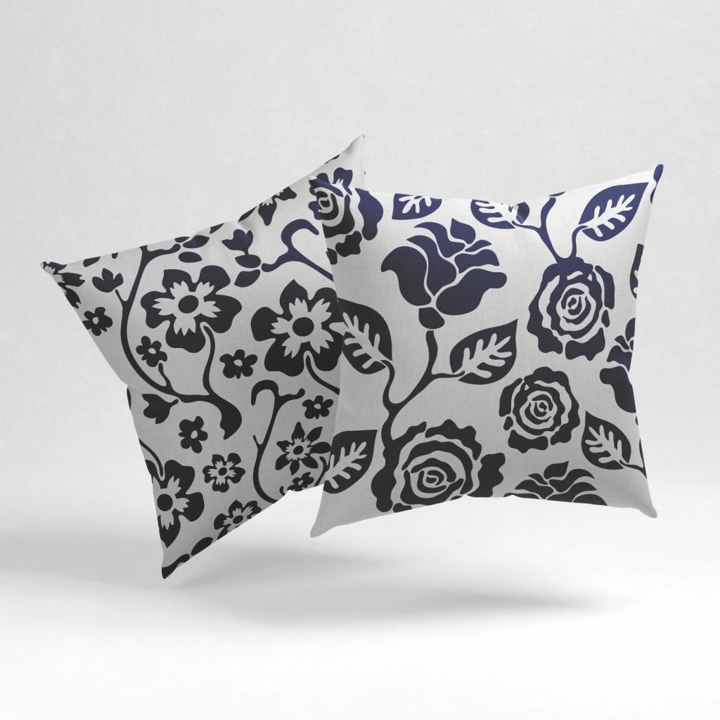 Set of 2 indigo floral pattern cushion cover