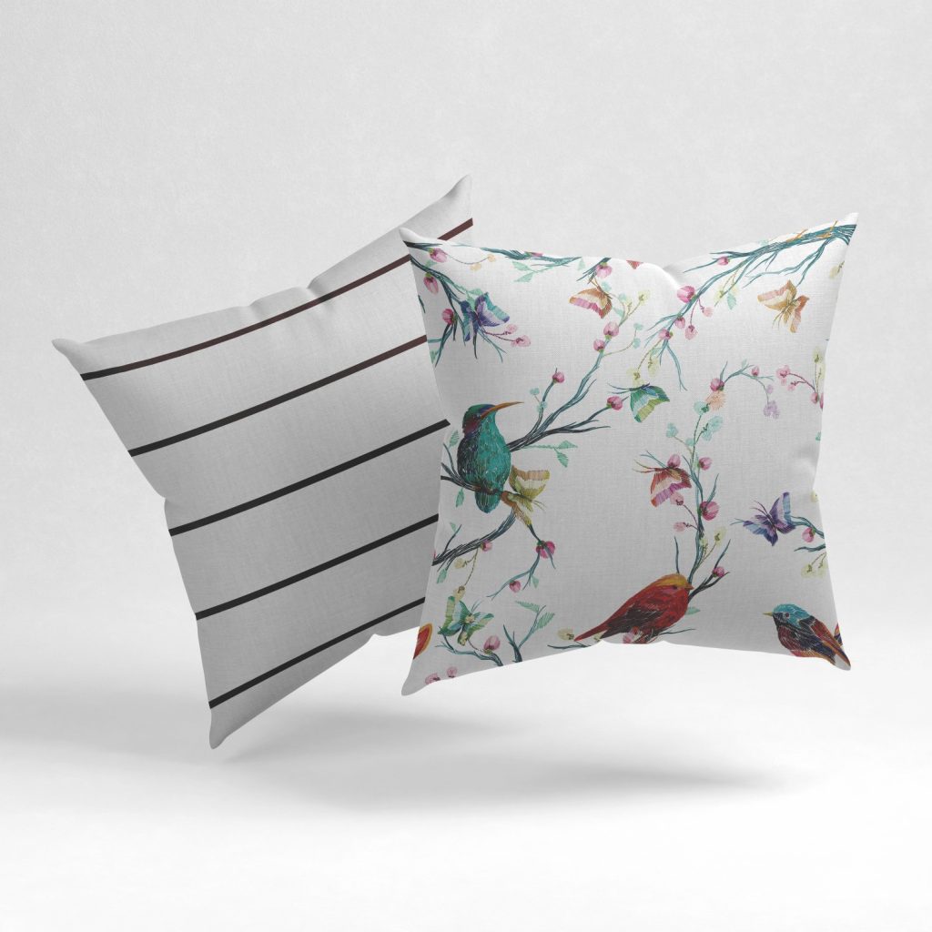 Set of 2 chromatic botanical stripes cushion cover