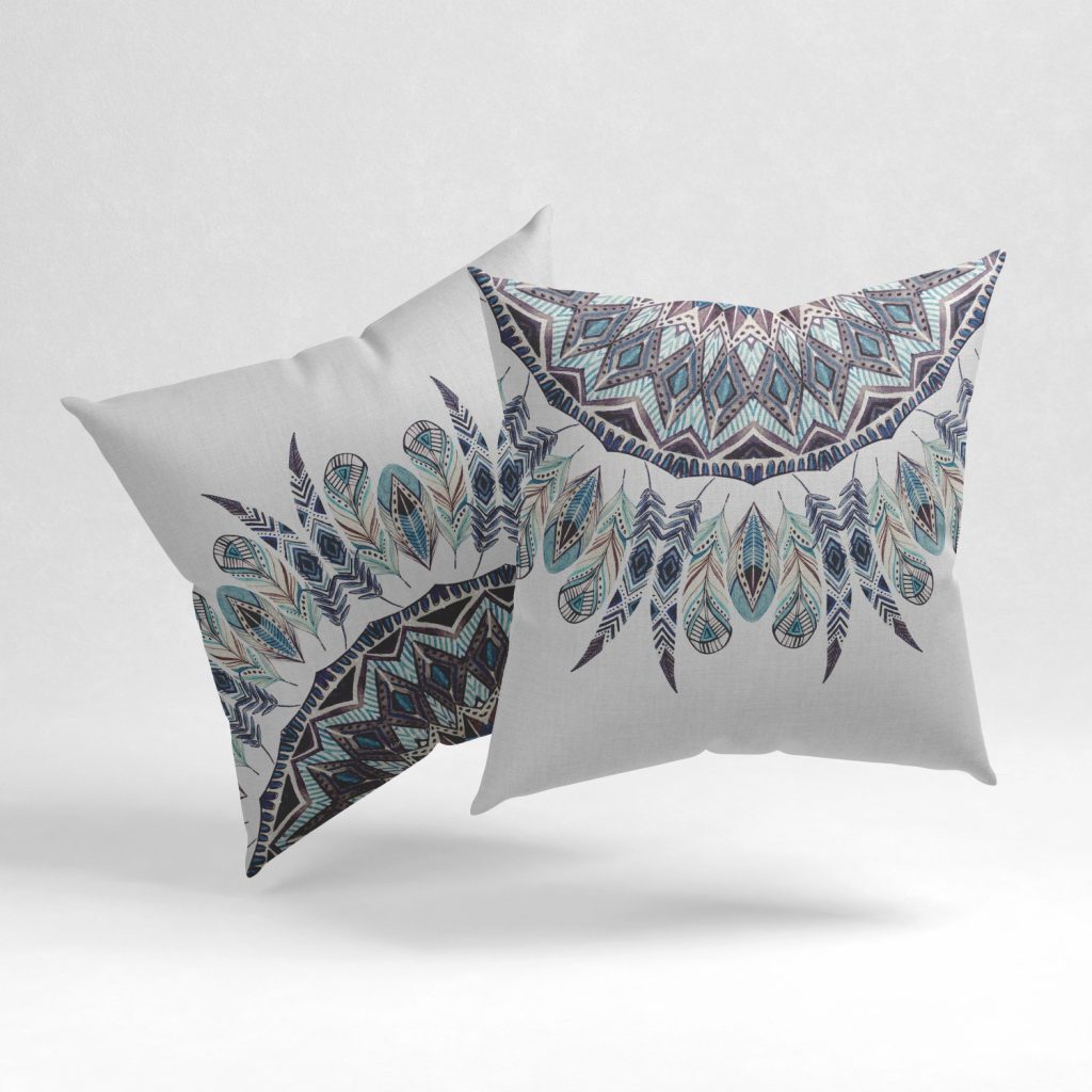 Set of 2 mandala fern pattern cushion cover