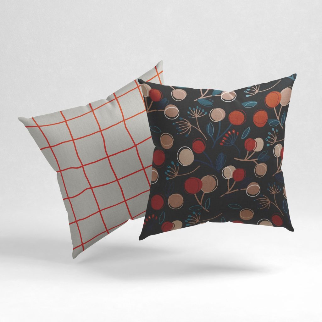 Set of 2 tangerine geometric line pattern cushion cover