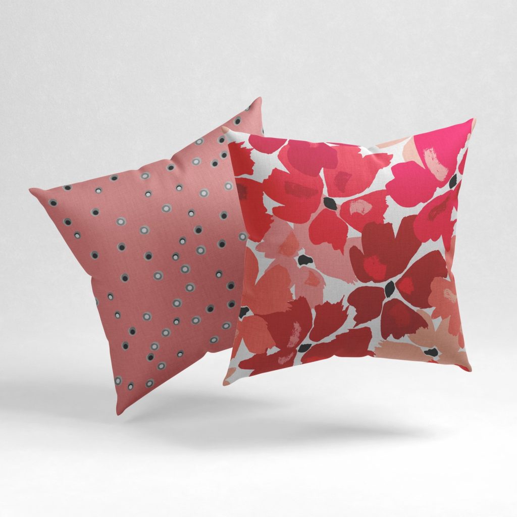 Set of 2 salmon dotted floral pattern cushion cover