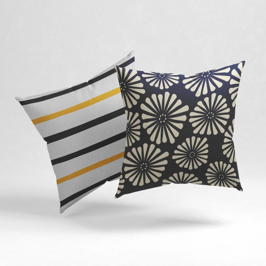 Set of 2 teal floral line cushion cover