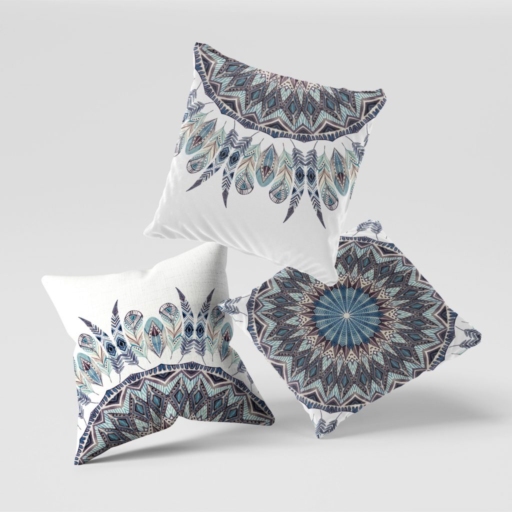 Set of 3 mandala naval ferns pattern cushion covers